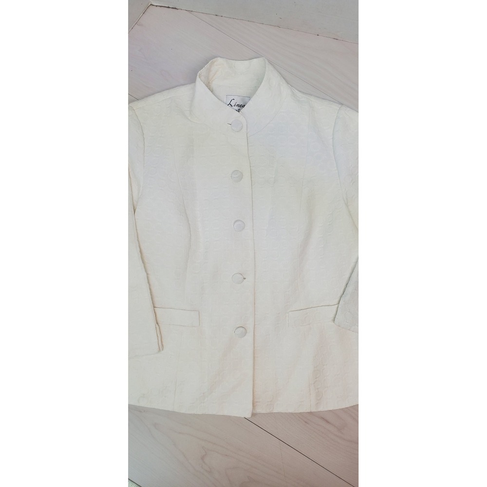Linea by Louis Dell'Olio Cream White Textured Jacquard Blazer Women 1X Plus Size